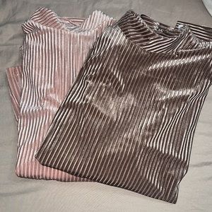 Set of 2 soft, crushed velvet like mock neck dress shirts